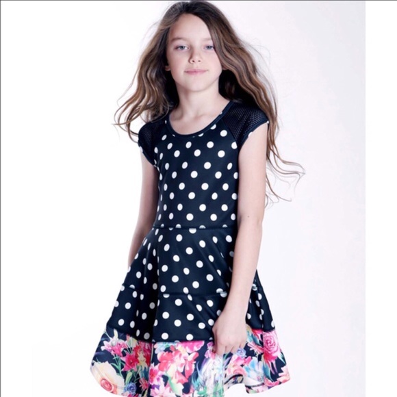 Girls 7-16 Black/White Polka Dot Fit Flare Dress